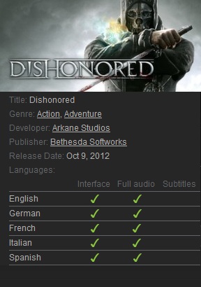 Dishonored Steam - Click Image to Close